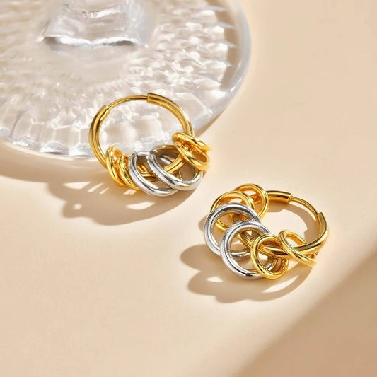 Boucle D’oreille Femme Créole Anneaux Bicolores – Acier Inoxydable