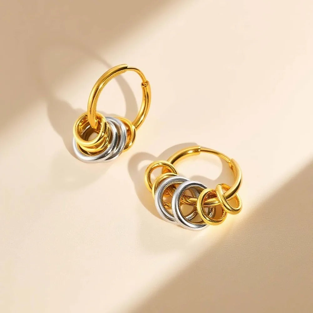 Boucle D’oreille Femme Créole Anneaux Bicolores – Acier Inoxydable