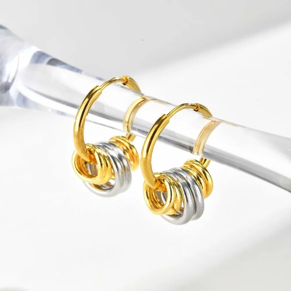 Boucle D’oreille Femme Créole Anneaux Bicolores – Acier Inoxydable