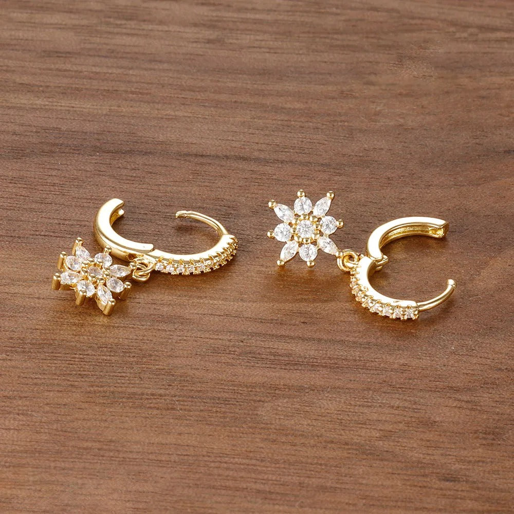 Boucle D’oreille Femme Créole Fleur Dorée – Acier Inoxydable