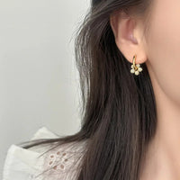 Boucle D'oreille Femme Créole Fleur Pavée - Acier Inoxydable