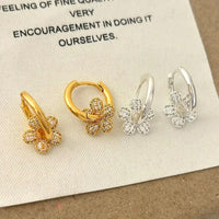 Boucle D'oreille Femme Créole Fleur Pavée - Acier Inoxydable