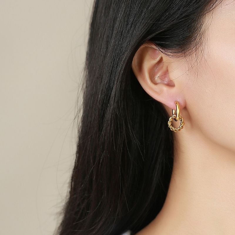 Boucle D'oreille Femme Créole Maillon Doré - Acier Inoxydable