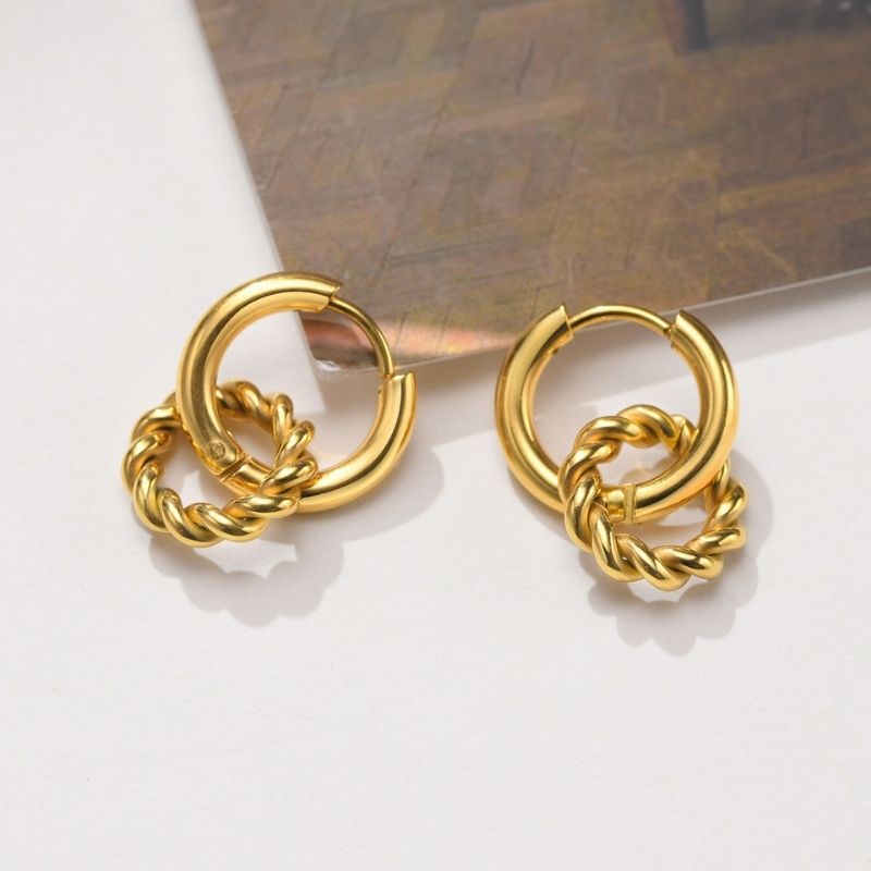 Boucle D'oreille Femme Créole Maillon Doré - Acier Inoxydable