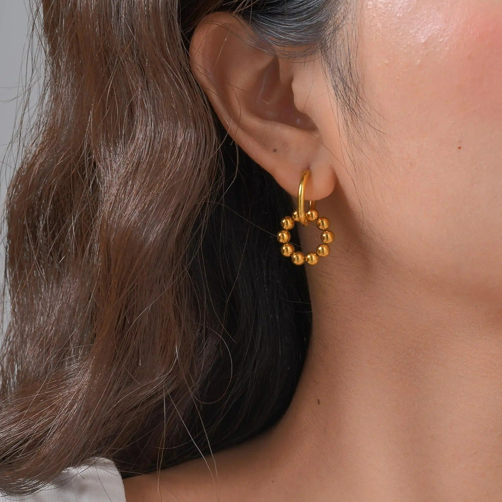 Boucle D'oreille Femme Créole Perles Dorées - Acier Inoxydable