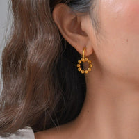 Boucle D'oreille Femme Créole Perles Dorées - Acier Inoxydable