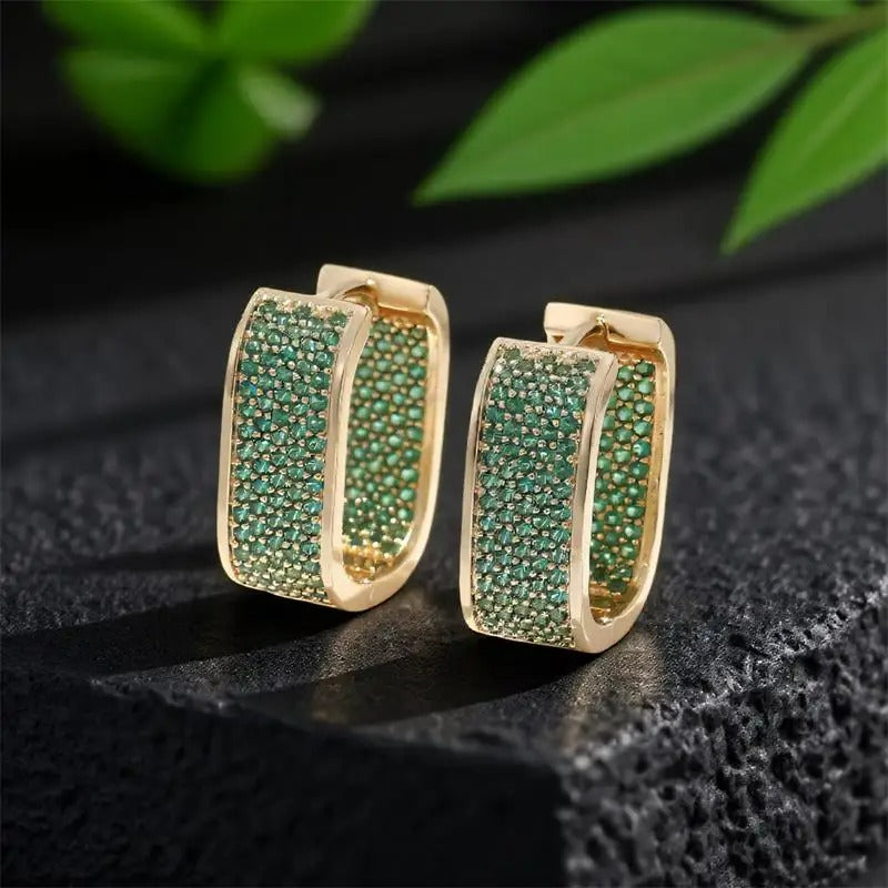 Boucle D'Oreille Femme Dorée Et Zircon Vert