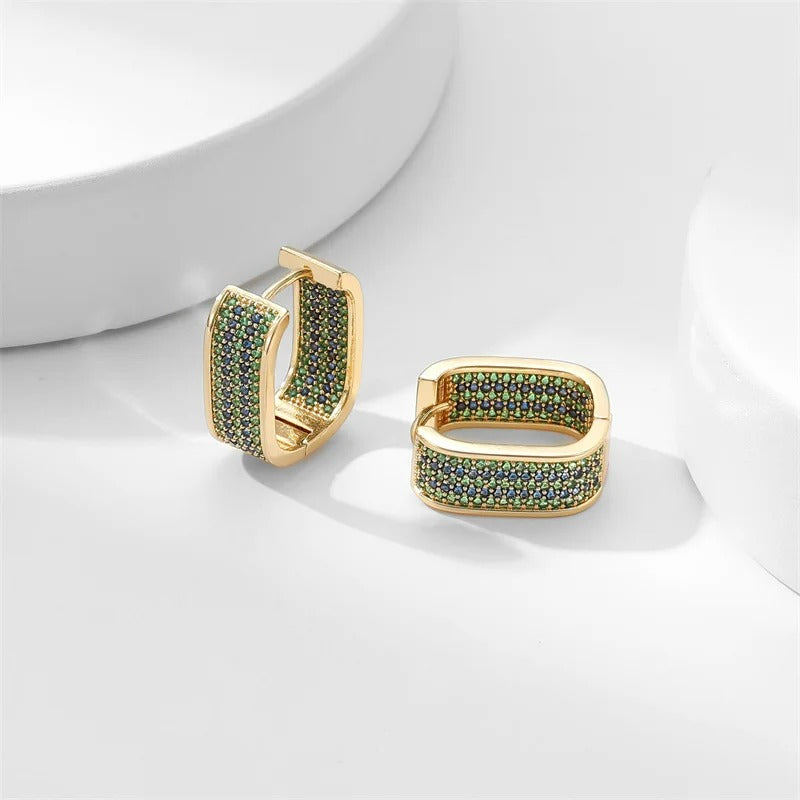 Boucle D'Oreille Femme Dorée Et Zircon Vert Image