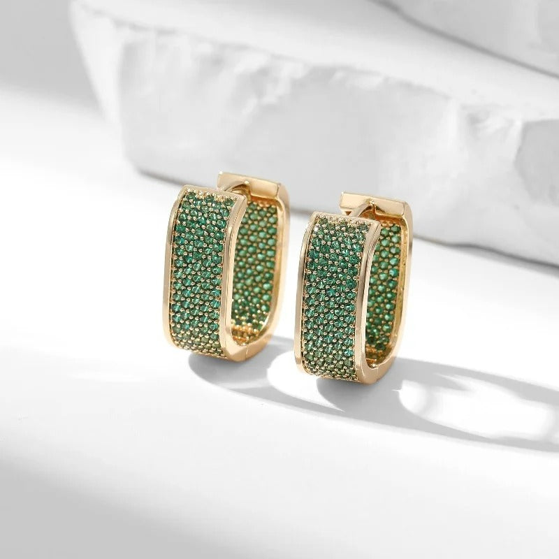 Boucle D'Oreille Femme Dorée Et Zircon Vert Image