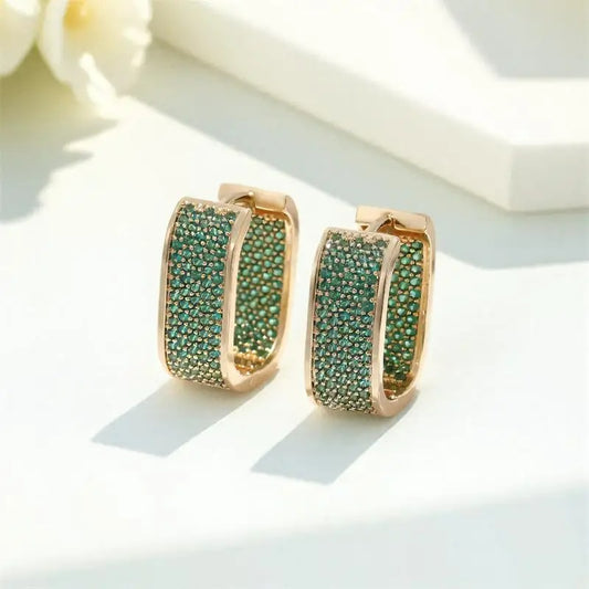 Boucle D'Oreille Femme Dorée Et Zircon Vert