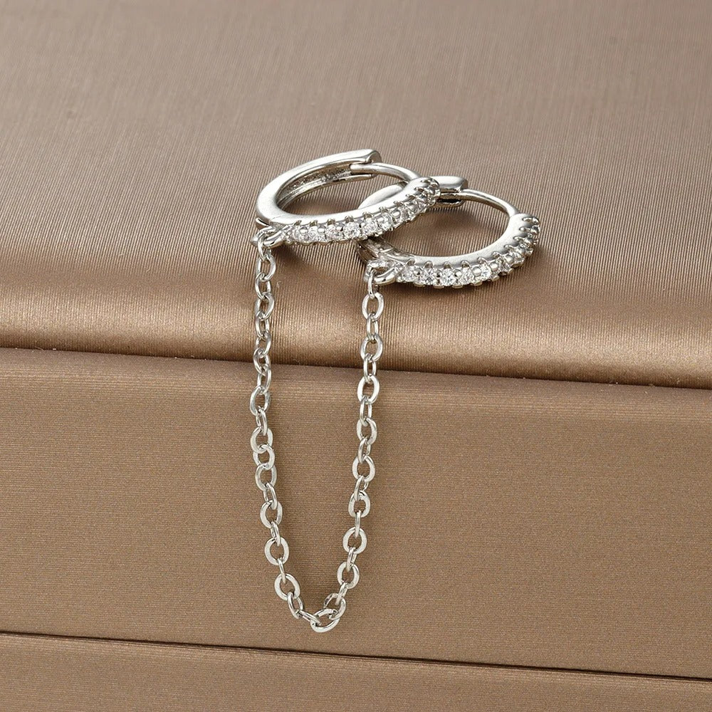 Boucle D'oreille Femme Pendante Chaîne 2 Trous - Acier Inoxydable