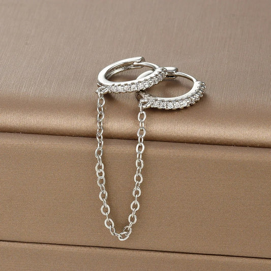 Boucle D'oreille Femme Pendante Chaîne 2 Trous - Acier Inoxydable