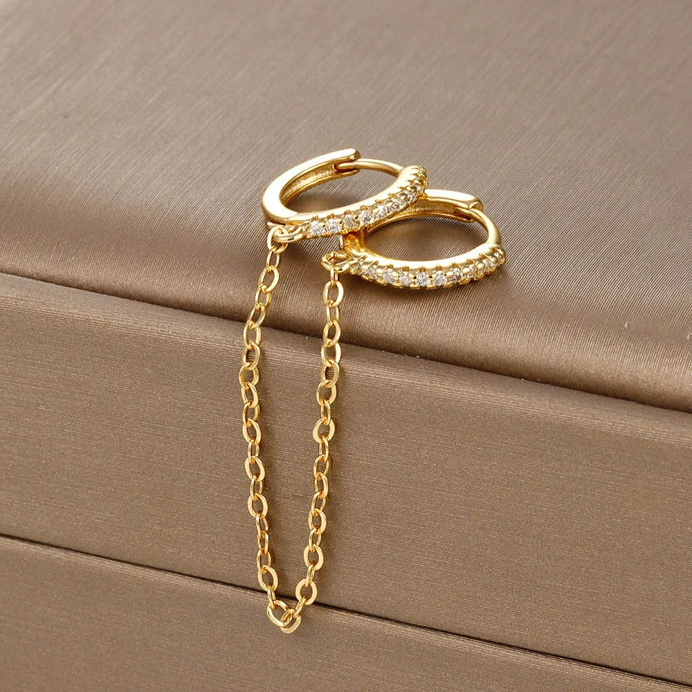 Boucle D'oreille Femme Pendante Chaîne 2 Trous - Acier Inoxydable