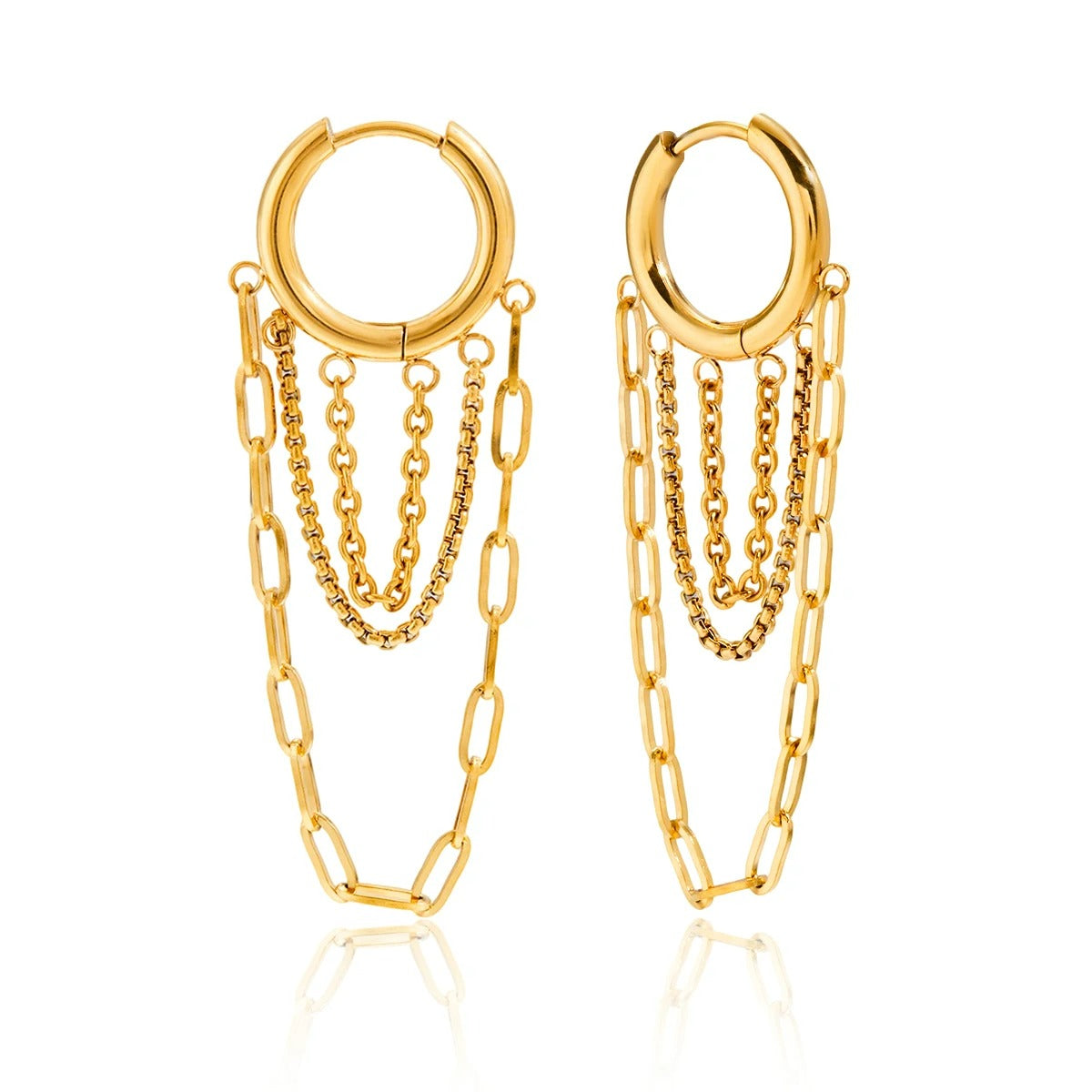 Boucle D'oreille Femme Pendante Chaînes Dorées - Acier Inoxydable
