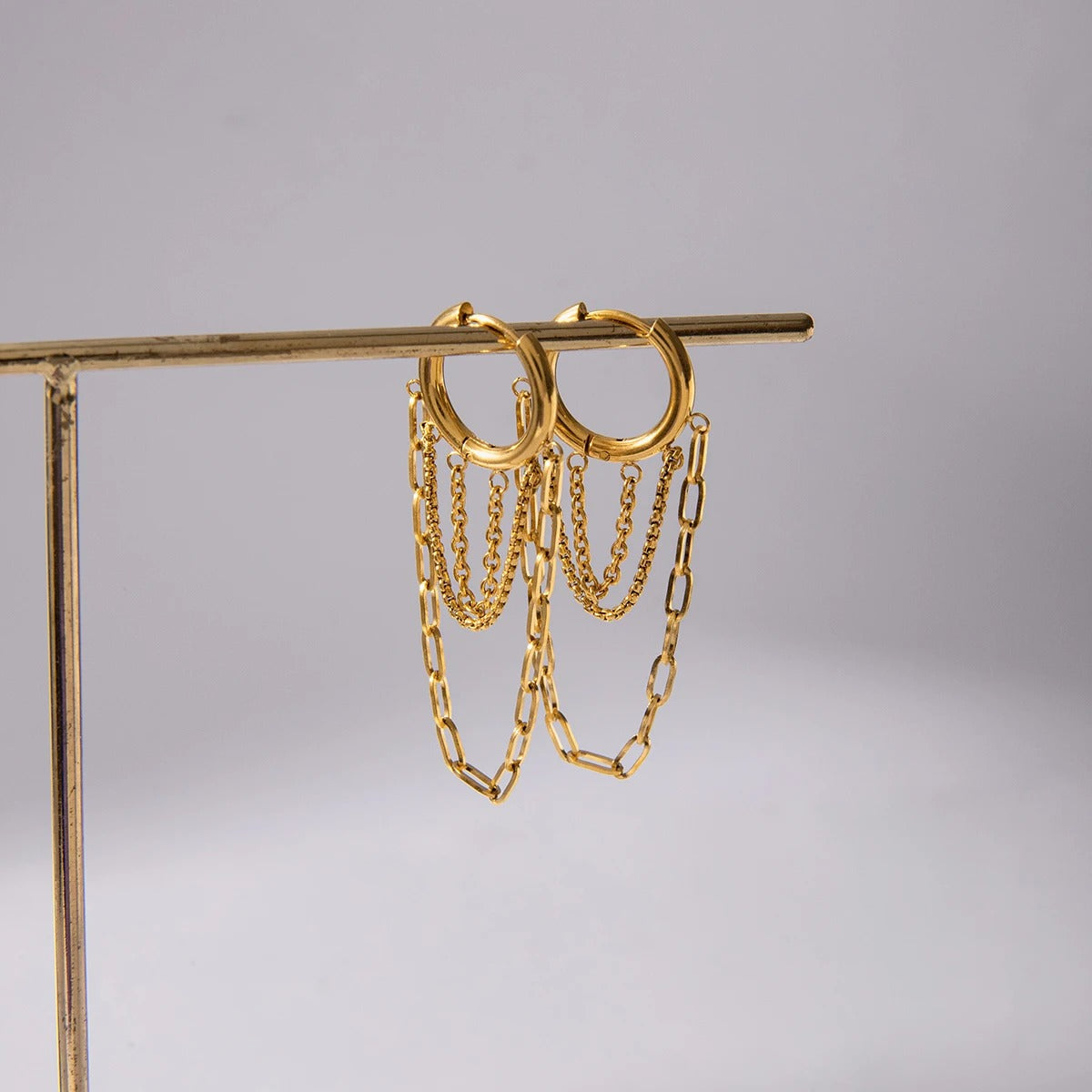 Boucle D'oreille Femme Pendante Chaînes Dorées - Acier Inoxydable