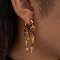 Boucle D'oreille Femme Pendante Chaînes Dorées - Acier Inoxydable