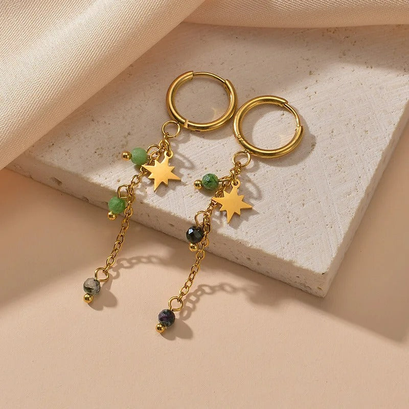 Boucle D'oreille Femme Pendante Étoilé -Acier Inoxydable Image