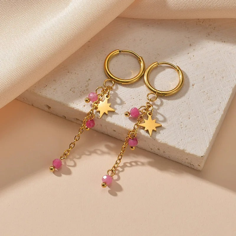 Boucle D'oreille Femme Pendante Étoilé -Acier Inoxydable