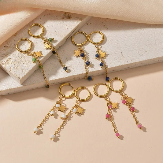 Boucle D'oreille Femme Pendante Étoilé -Acier Inoxydable