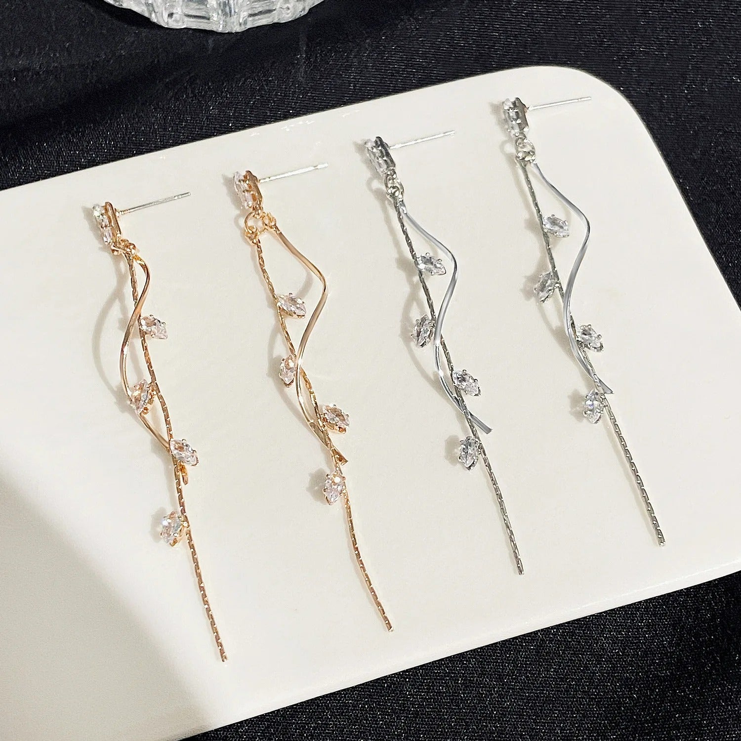 Boucle D'oreille Femme Pendante Feuilles Et Chaine