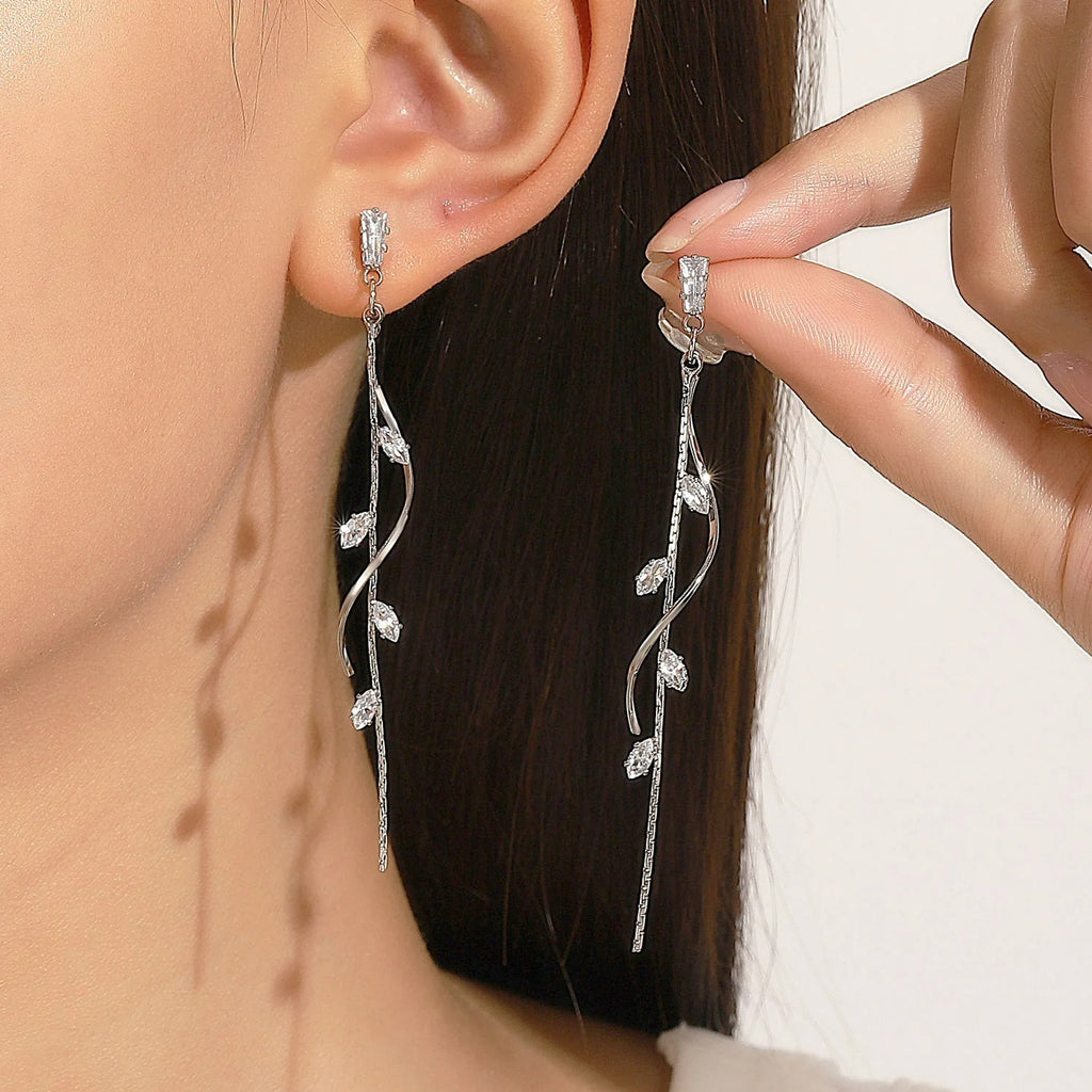 Boucle D'oreille Femme Pendante Feuilles Et Chaine
