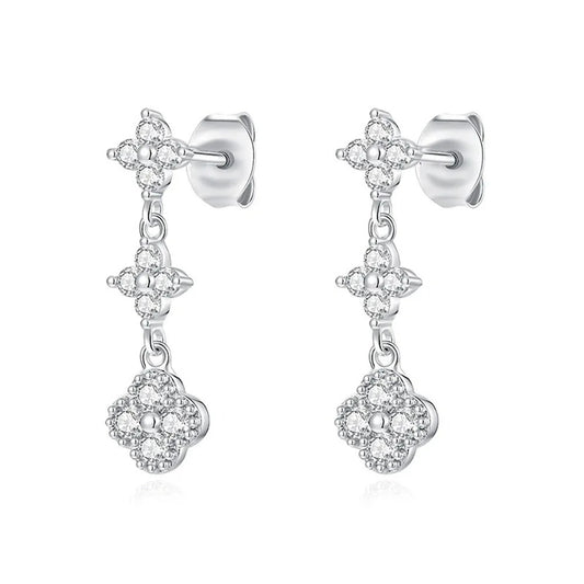 Boucle D'oreille Femme Pendante Fleur Zircon - Acier Inoxydable
