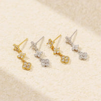Boucle D'oreille Femme Pendante Fleur Zircon - Acier Inoxydable
