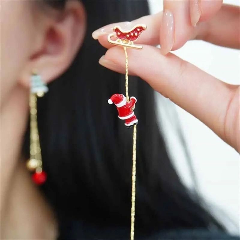 Boucle D'oreille Femme Pendante Noël Dépareillée