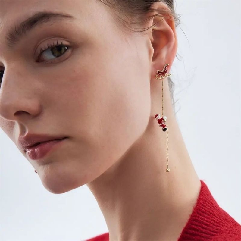 Boucle D'oreille Femme Pendante Noël Dépareillée