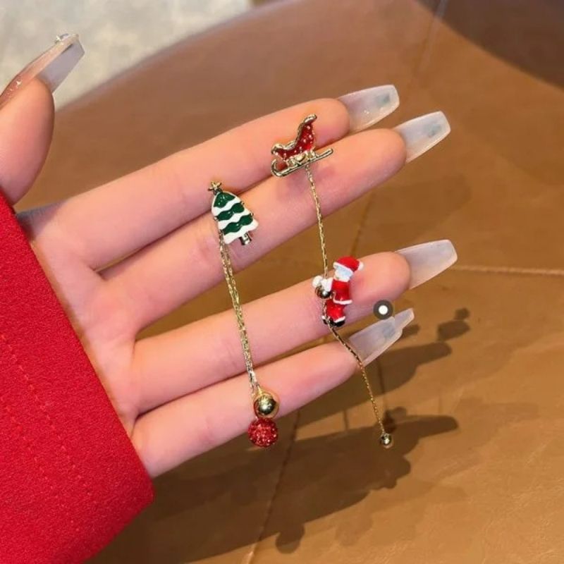 Boucle D'oreille Femme Pendante Noël Dépareillée