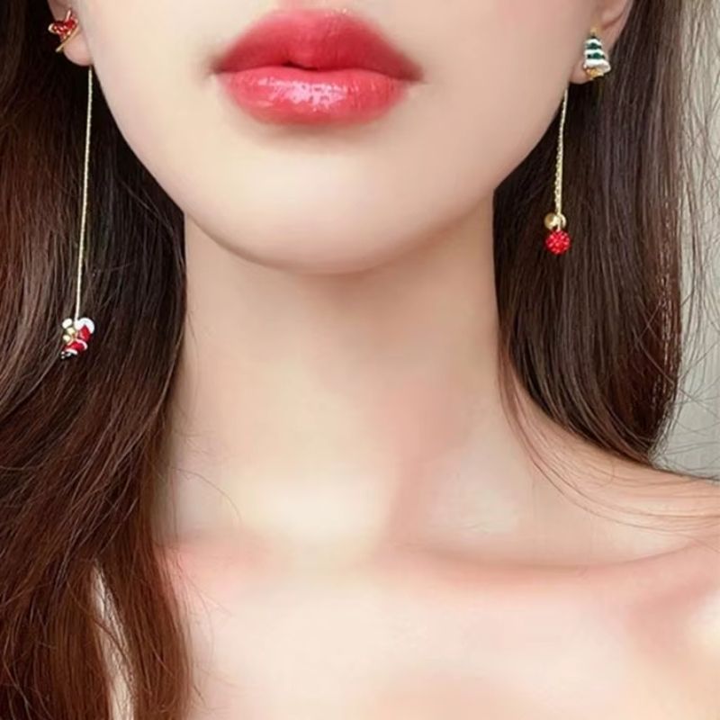Boucles D'oreilles Pendantes Noël - Modèle Renne, étoile, Nœud Asymétrique - Clip Sans Perçage - Alliage - 6
