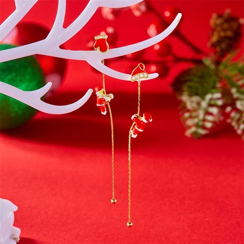 Boucle D'oreille Femme Pendante Noël Dorée Et Dépareillée