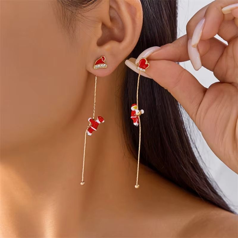 Boucle D'oreille Femme Pendante Noël Dorée Et Dépareillée