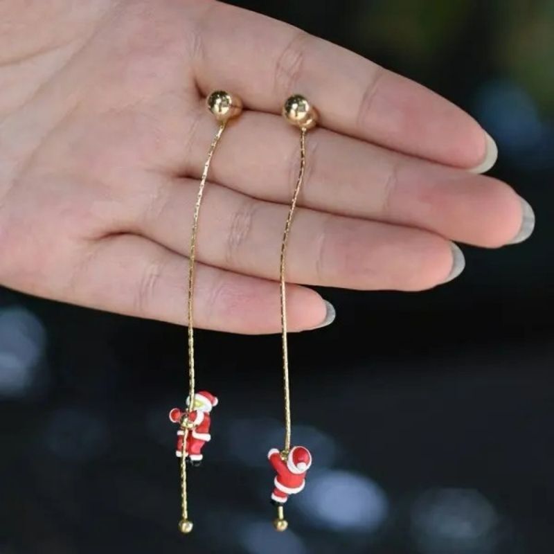 Boucles D'oreilles Pendantes Noël - Modèle Renne, étoile, Nœud Asymétrique - Clip Sans Perçage - Alliage - 8