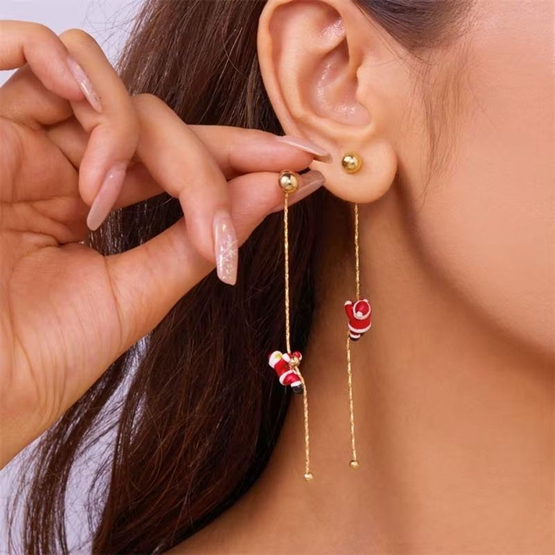Boucle D'oreille Femme Pendante Noël Dorée