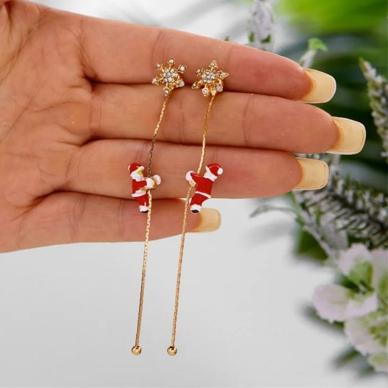 Boucle D'oreille Femme Pendante Noël Flocon Image