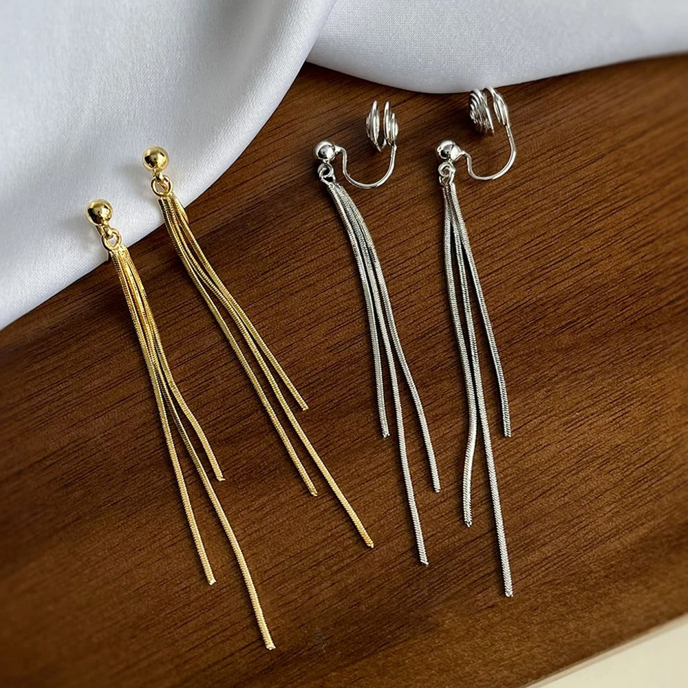 Boucle D'oreille À Pince Femme Chaînes Fines