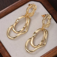 Boucle D'oreille Femme Pendante Ondulée Dorée