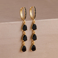 Boucle D'oreille Femme Pendante Zircon Noir - Acier Inoxydable