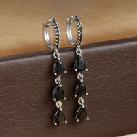 Boucle D'oreille Femme Pendante Zircon Noir - Acier Inoxydable