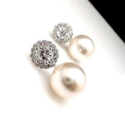 Boucle d'Oreille Femme Perle Blanche avec Petit Diamant