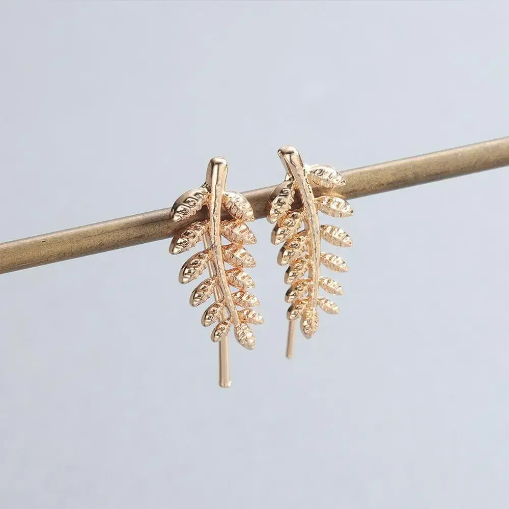 Boucle D'oreille Grimpante Acier Inoxydable Feuille d'Or