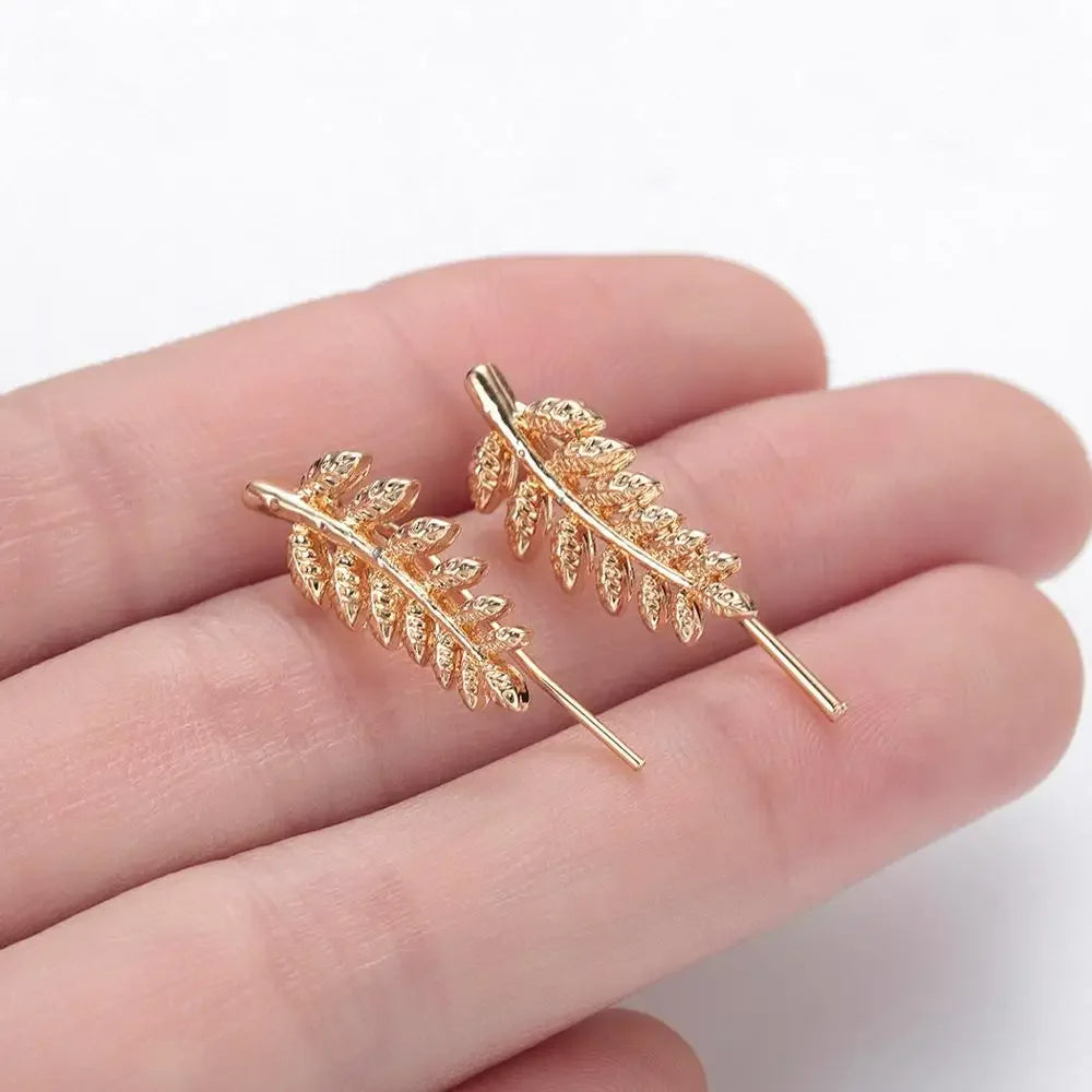 Boucle D'oreille Grimpante Acier Inoxydable Feuille d'Or