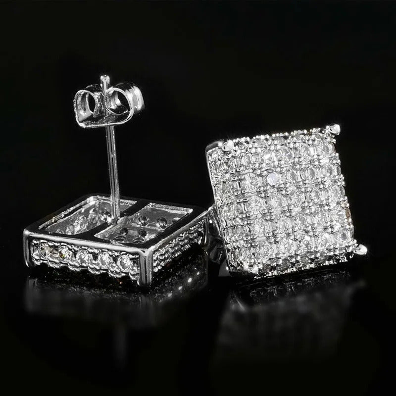 Boucle D'oreille Homme Carré avec Design de Micro Pavé Image