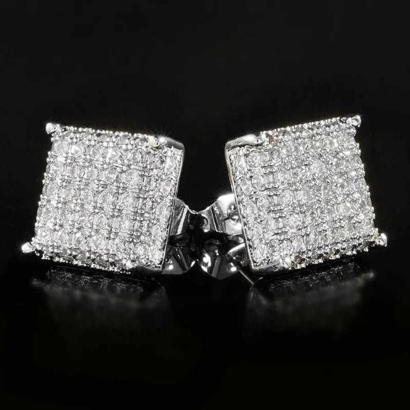 Boucle D'oreille Homme Carré avec Design de Micro Pavé Image