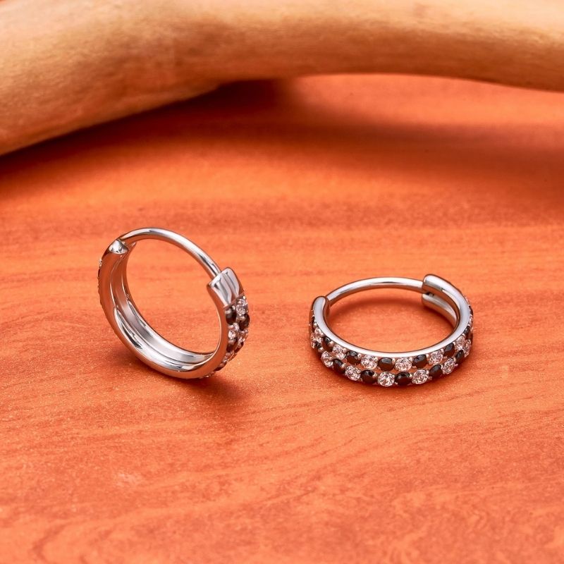 Boucle D'Oreille Homme Créole Argenté Strass