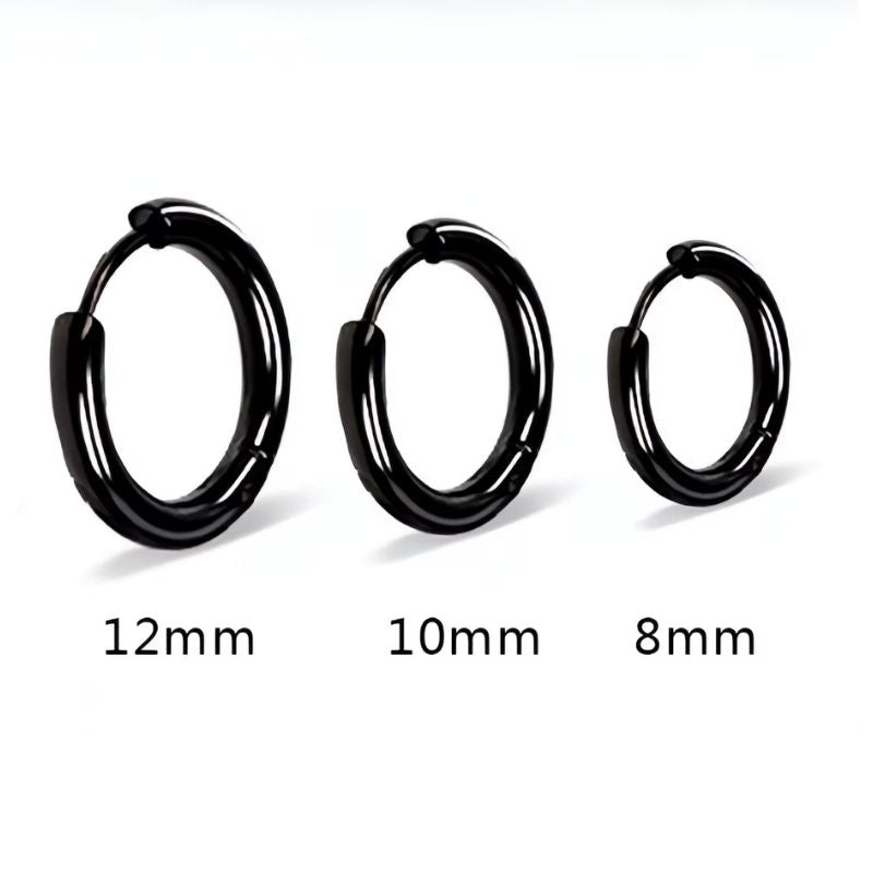 Boucle D'Oreille Homme Créole Noire Classique Acier Inoxydable