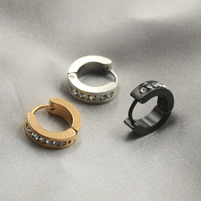 Boucle D'Oreille Homme Créole Strass Acier Inoxydable