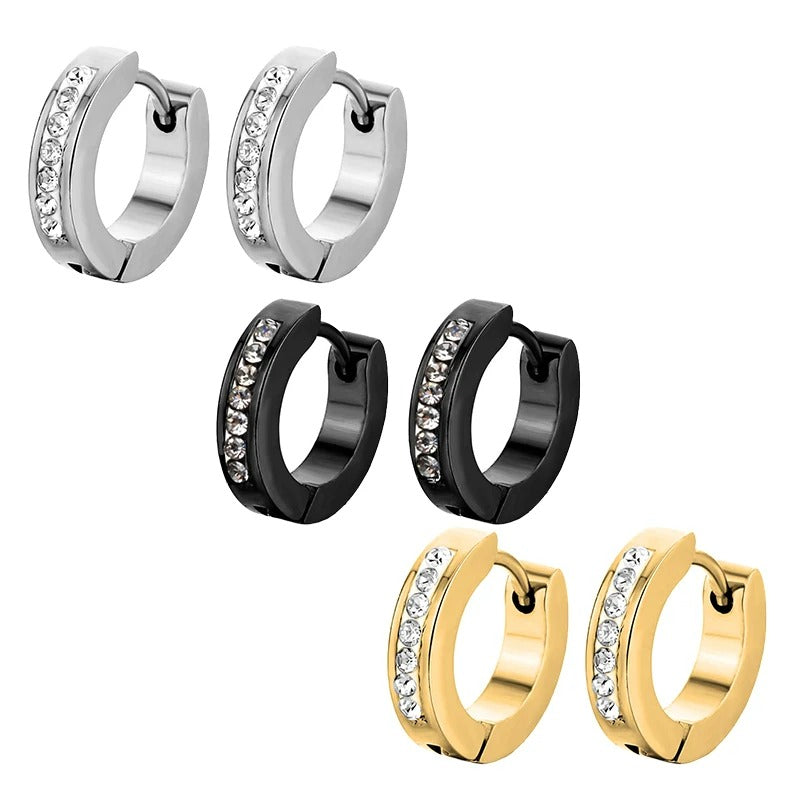 Boucle D'Oreille Homme Créole Strass Acier Inoxydable