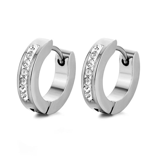 Boucle D'Oreille Homme Créole Strass Acier Inoxydable